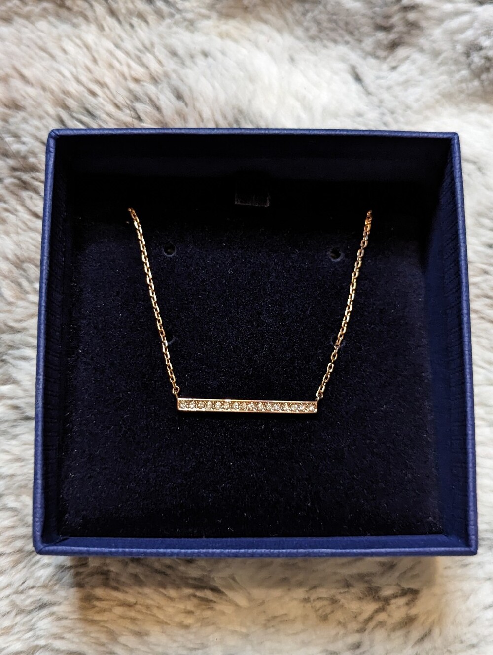 Swarovski Rose Gold Crystal Pavé Bar Pendant Necklace with Box